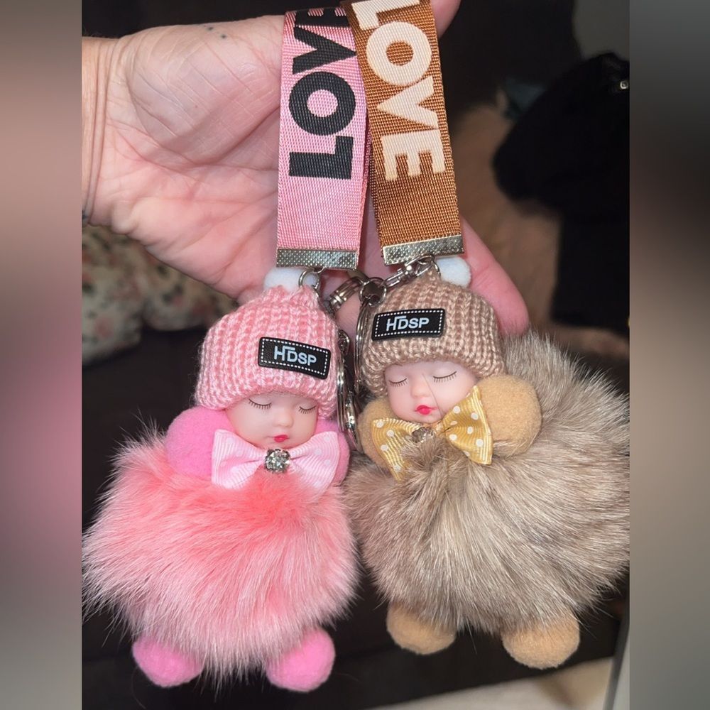 Plush Keychain - Pink Faux Fur Doll - Picture 12 of 16